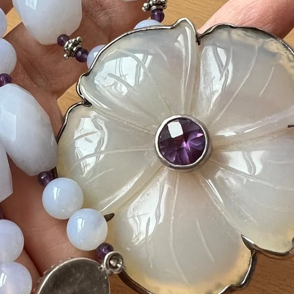 CHARLES ALBERT CHALCEDONY AMETHYST STERLING SILVER NECKLACE PENDANT PIN BROOCH